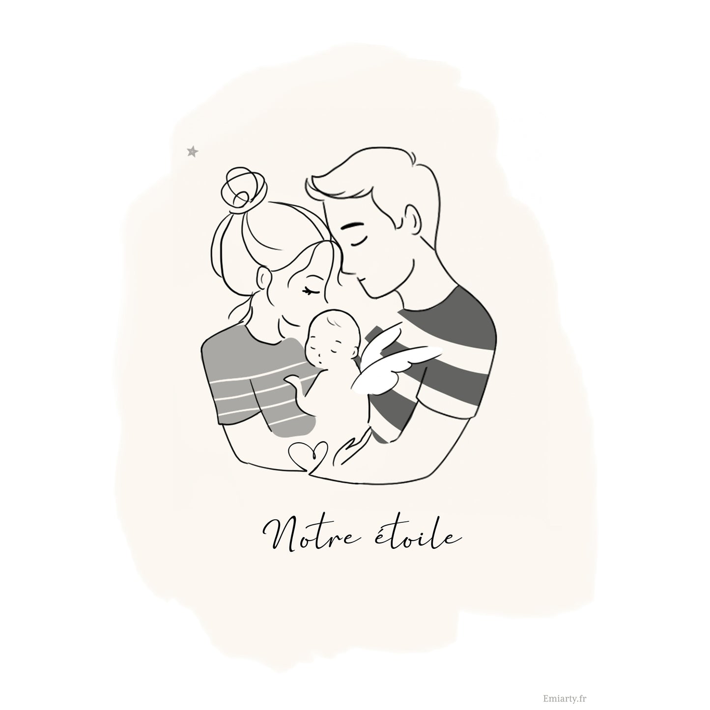 Affiche personnalisée "Mon Étoile" – Illustration famille et bébé ange