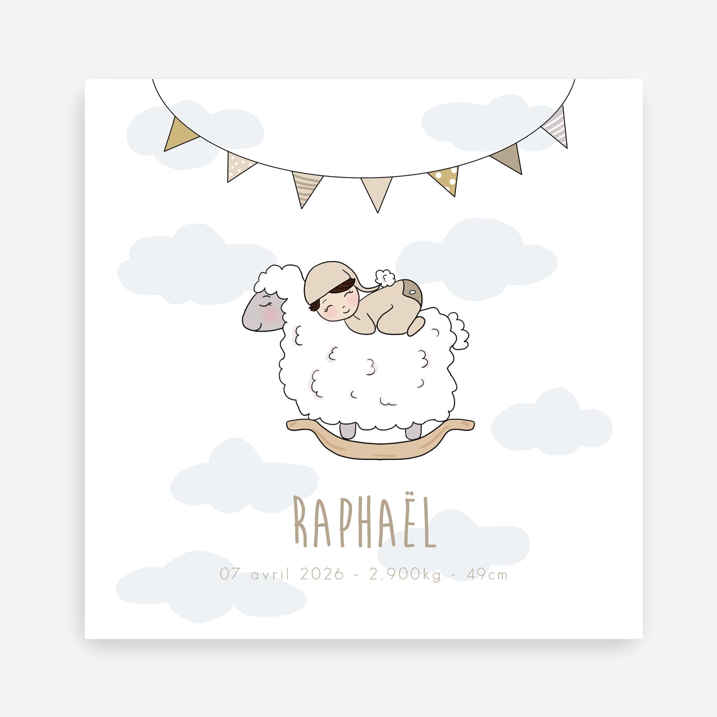 Faire-part de naissance Mouton à bascule – Personnalisable
