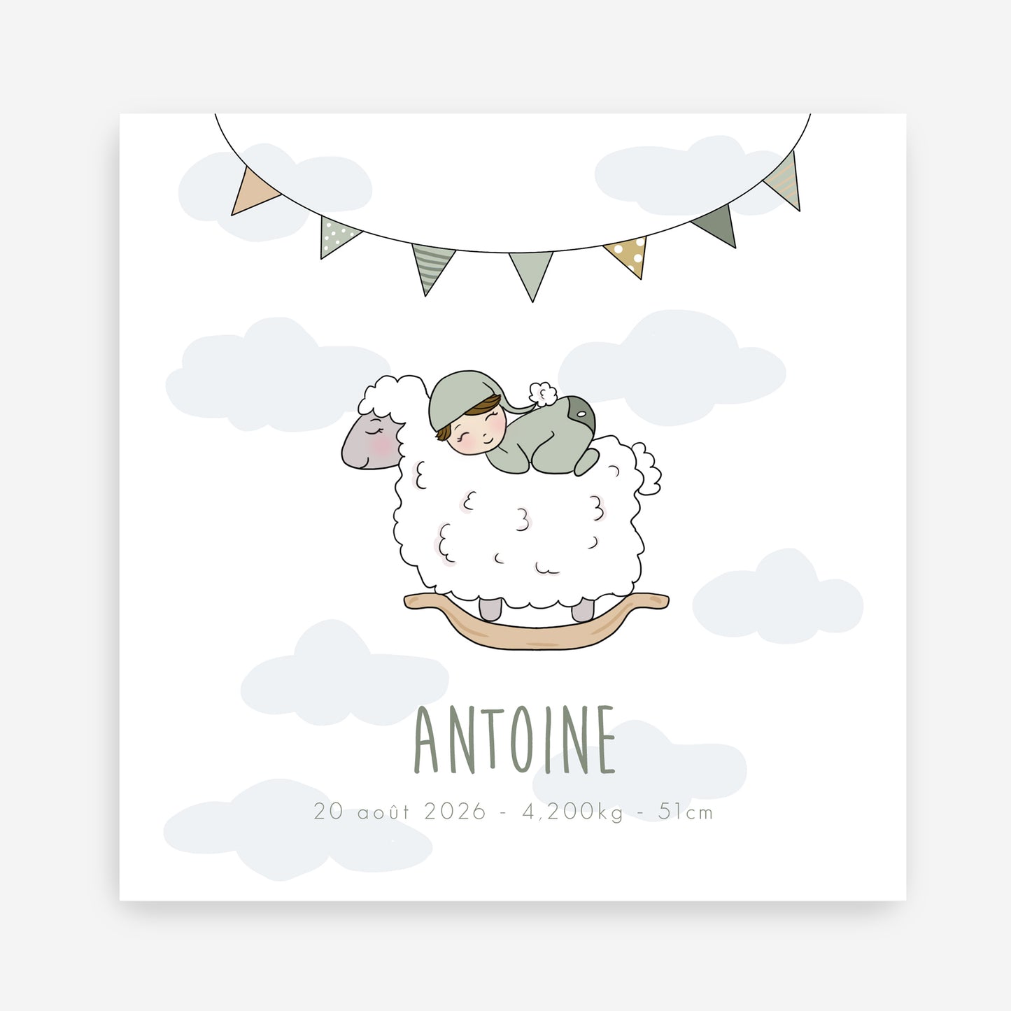 Faire-part de naissance Mouton à bascule – Personnalisable