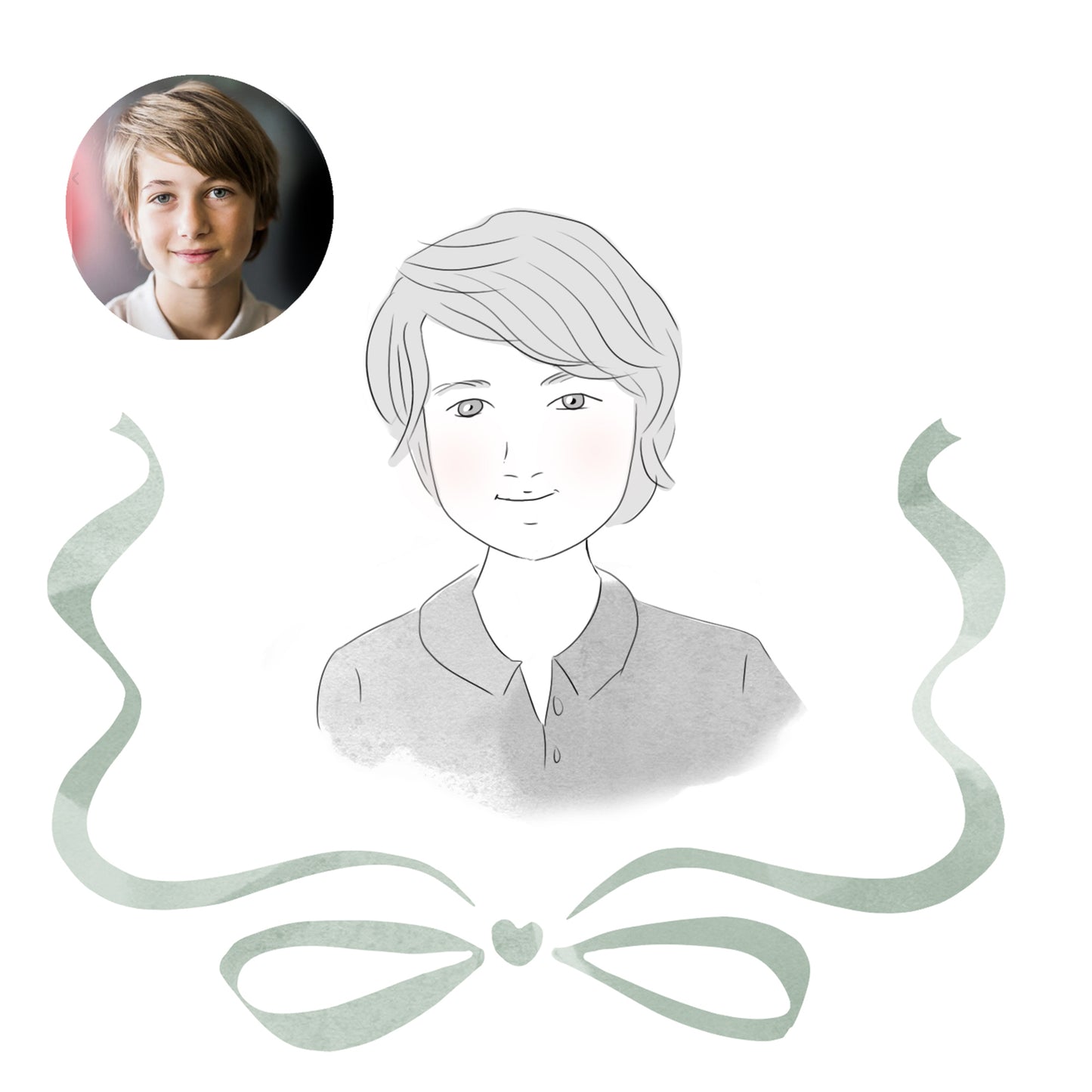 Portrait personnalisé marque-place Noël – Mini illustration 9x9 cm en noir et blanc – Décoration de table festive – Cadeau invité