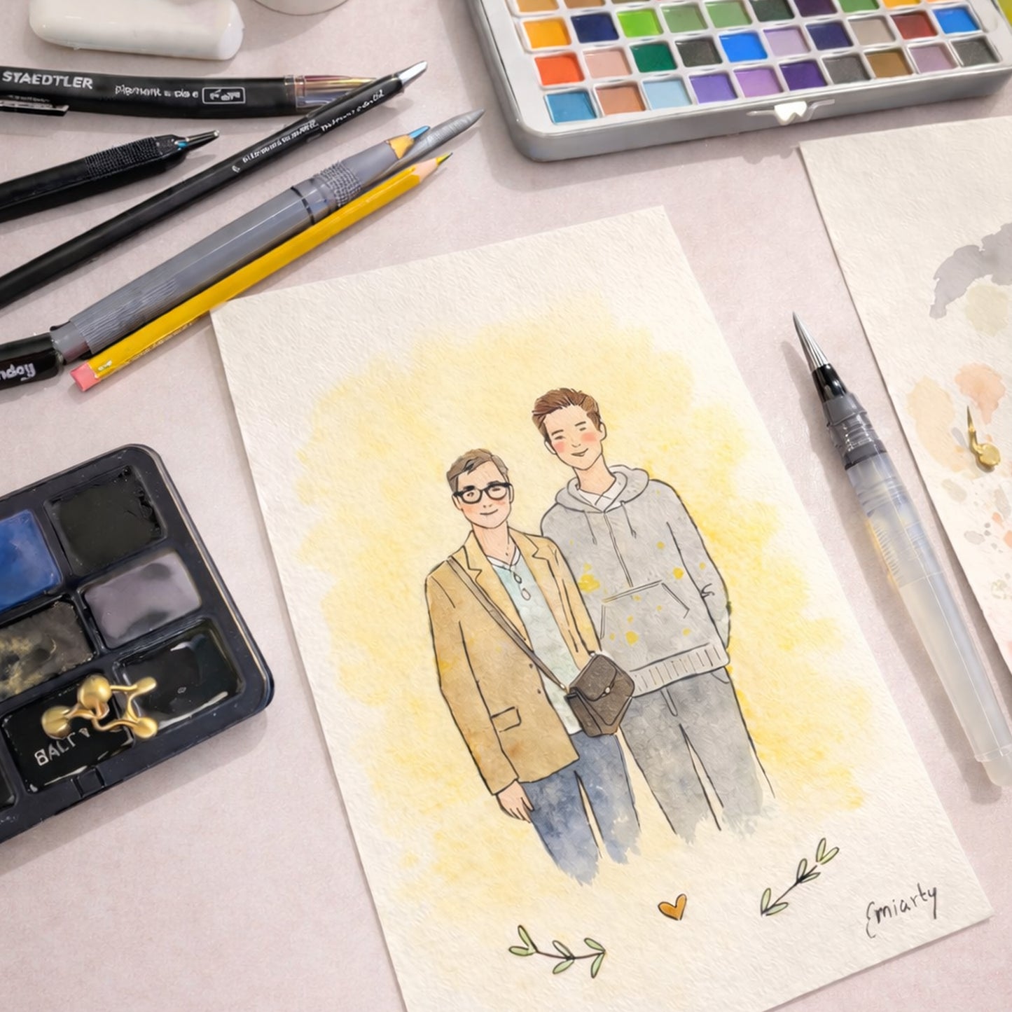 Portrait personnalisé à l’aquarelle – Format A5 – Portrait flash tête / buste d’après photo – Illustration faite main – 18€