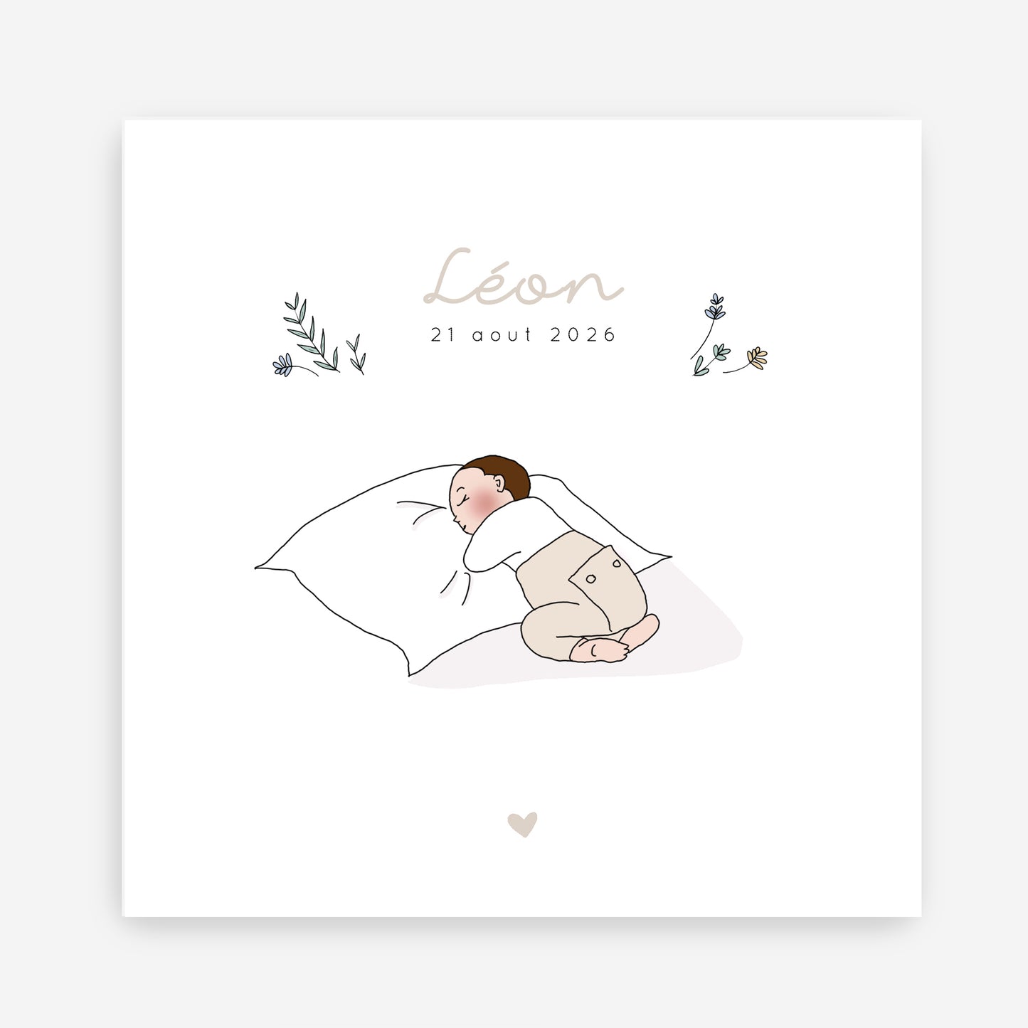 Faire-part de naissance bébé sur oreiller – Personnalisable