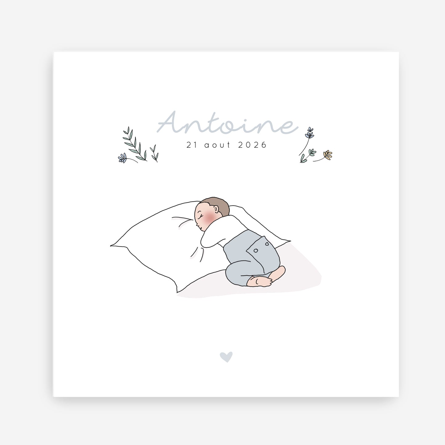 Faire-part de naissance bébé sur oreiller – Personnalisable