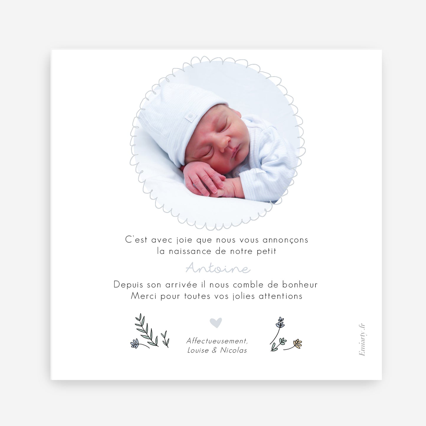 Faire-part de naissance bébé sur oreiller – Personnalisable