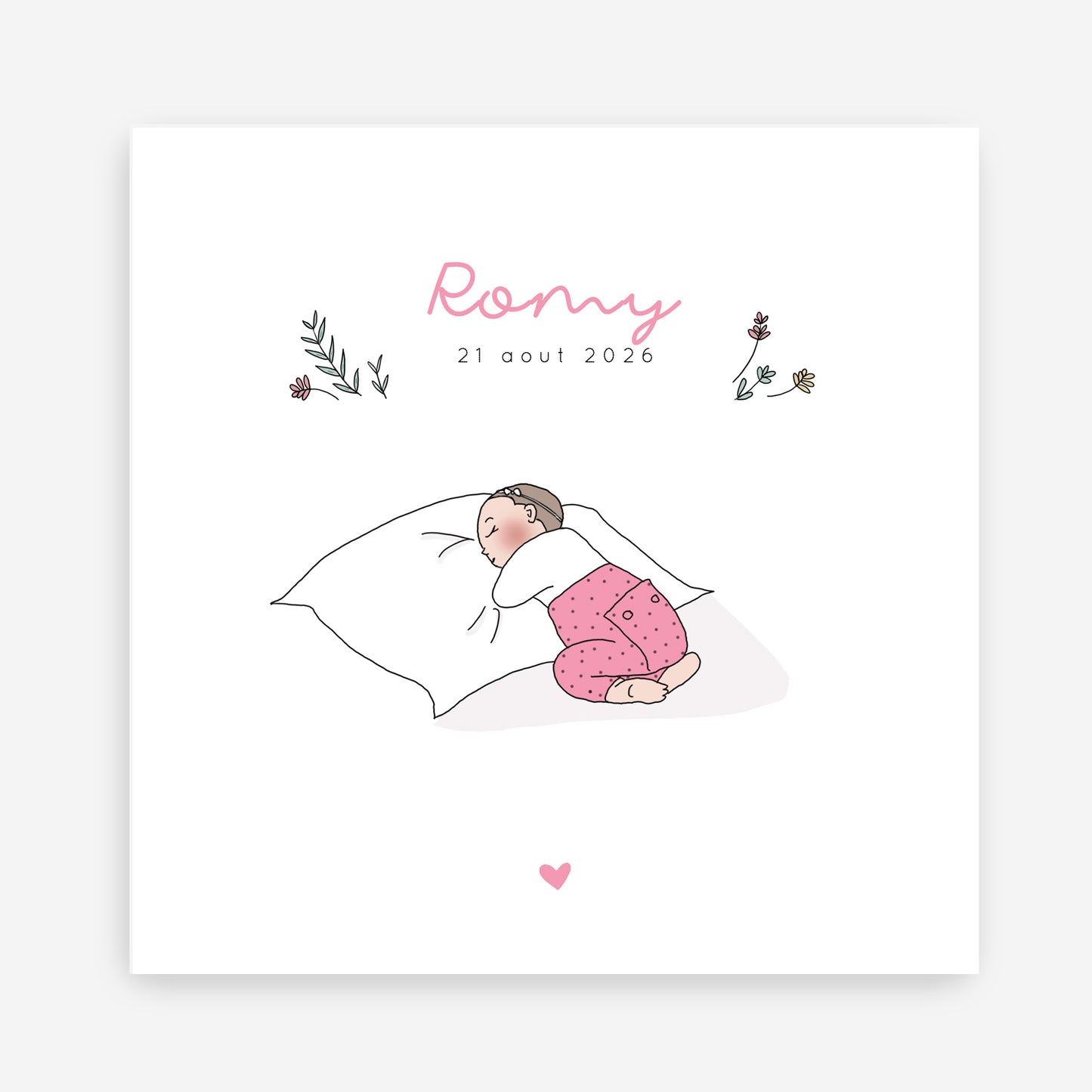 Faire-part de naissance bébé sur oreiller – Personnalisable