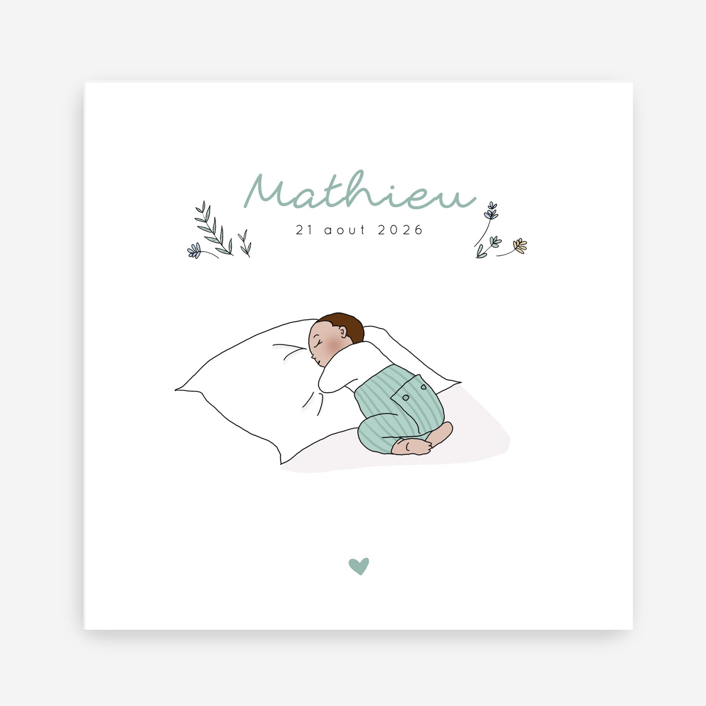 Faire-part de naissance bébé sur oreiller – Personnalisable