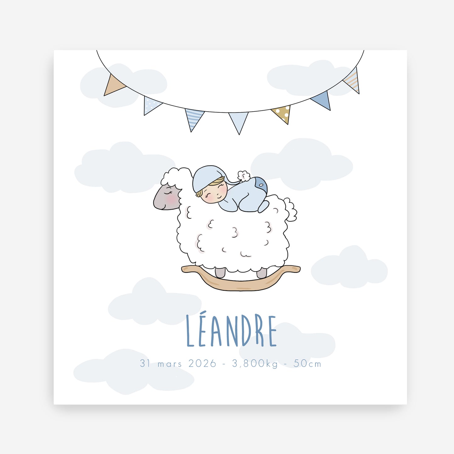 Faire-part de naissance Mouton à bascule – Personnalisable