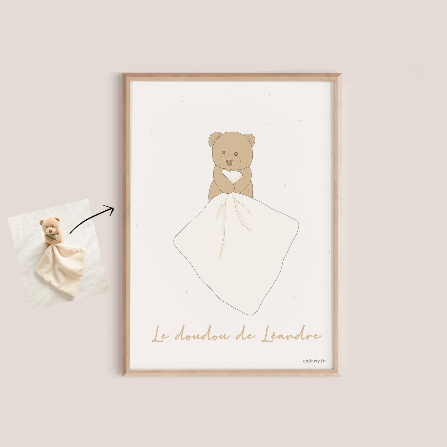 Portrait de doudou personnalisé – Illustration sur-mesure du doudou de votre enfant | Souvenir unique et cadeau personnalisé