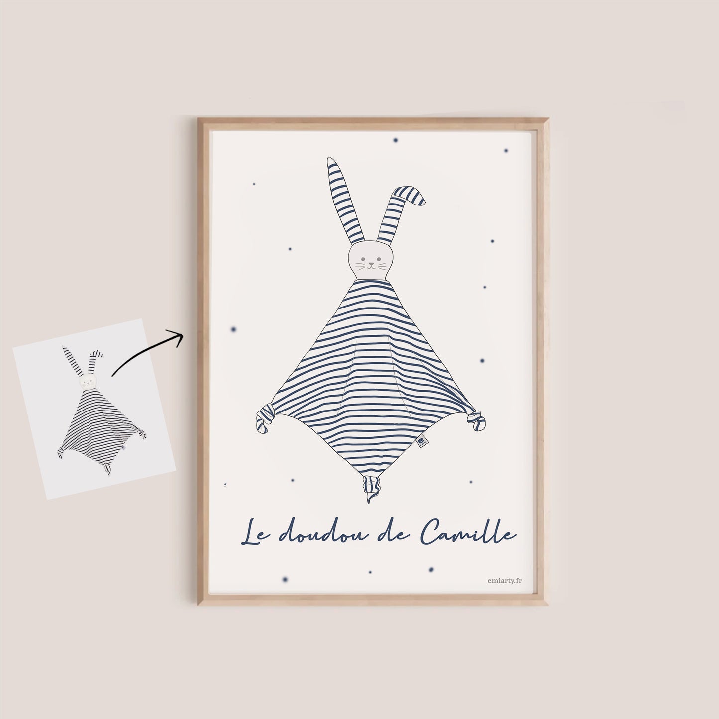 Portrait de doudou personnalisé – Illustration sur-mesure du doudou de votre enfant | Souvenir unique et cadeau personnalisé