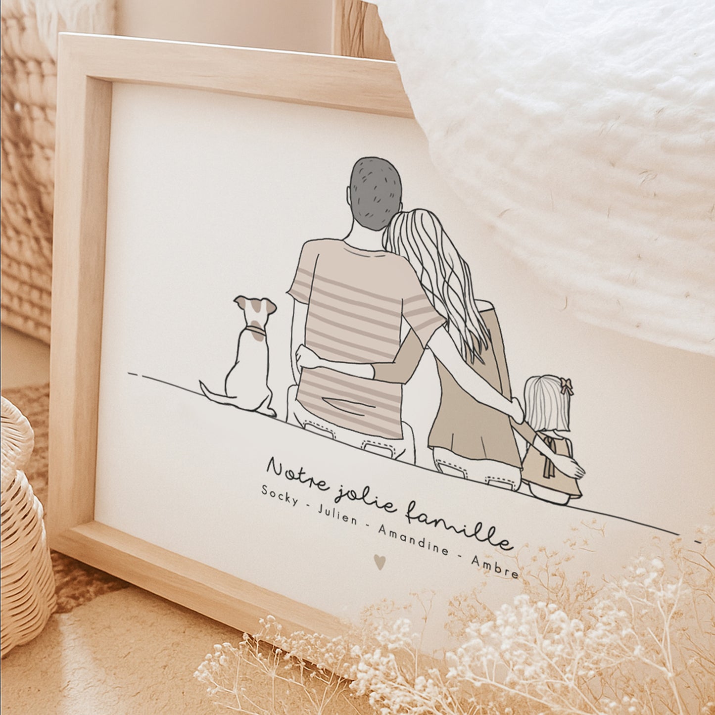 Affiche personnalisée famille de dos – Un souvenir de famille unique, illustré à la main