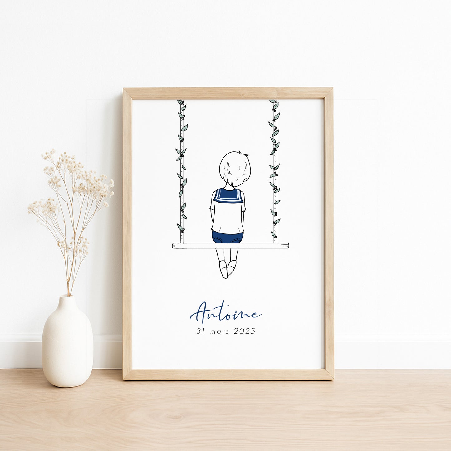 Affiche personnalisée garçon sur balançoire – déco chambre enfant, cadeau de naissance (Copie)