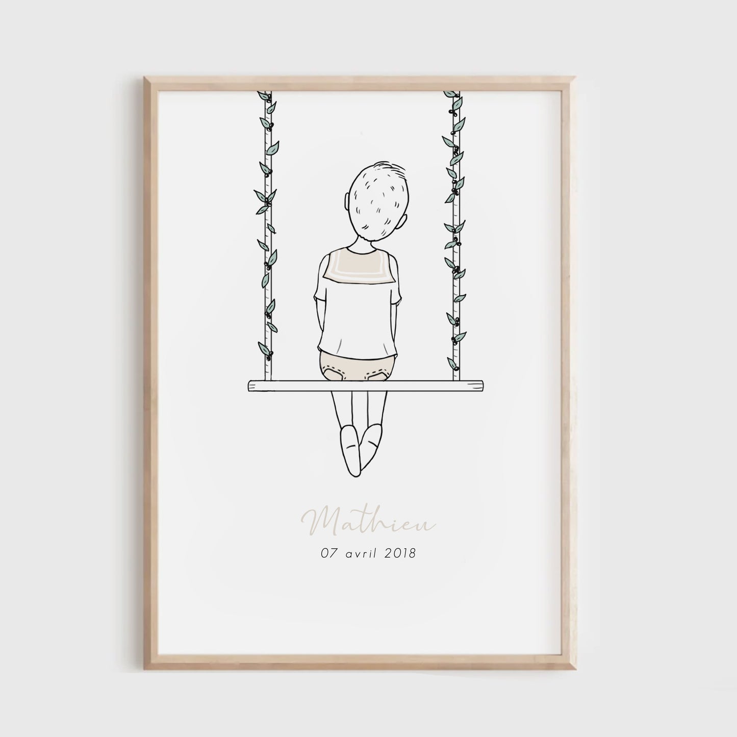 Affiche personnalisée garçon sur balançoire – déco chambre enfant, cadeau de naissance (Copie)