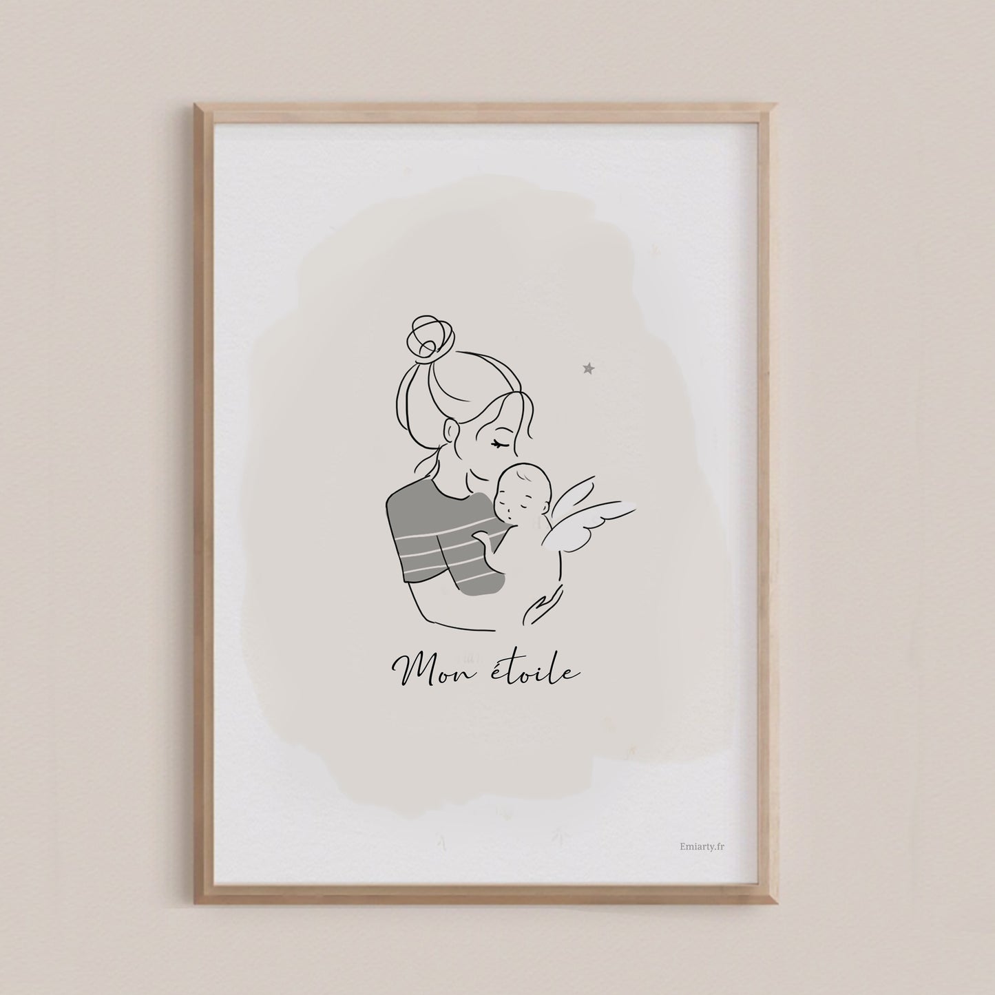 Affiche personnalisée "Mon Étoile" – Illustration mamange et bébé ange