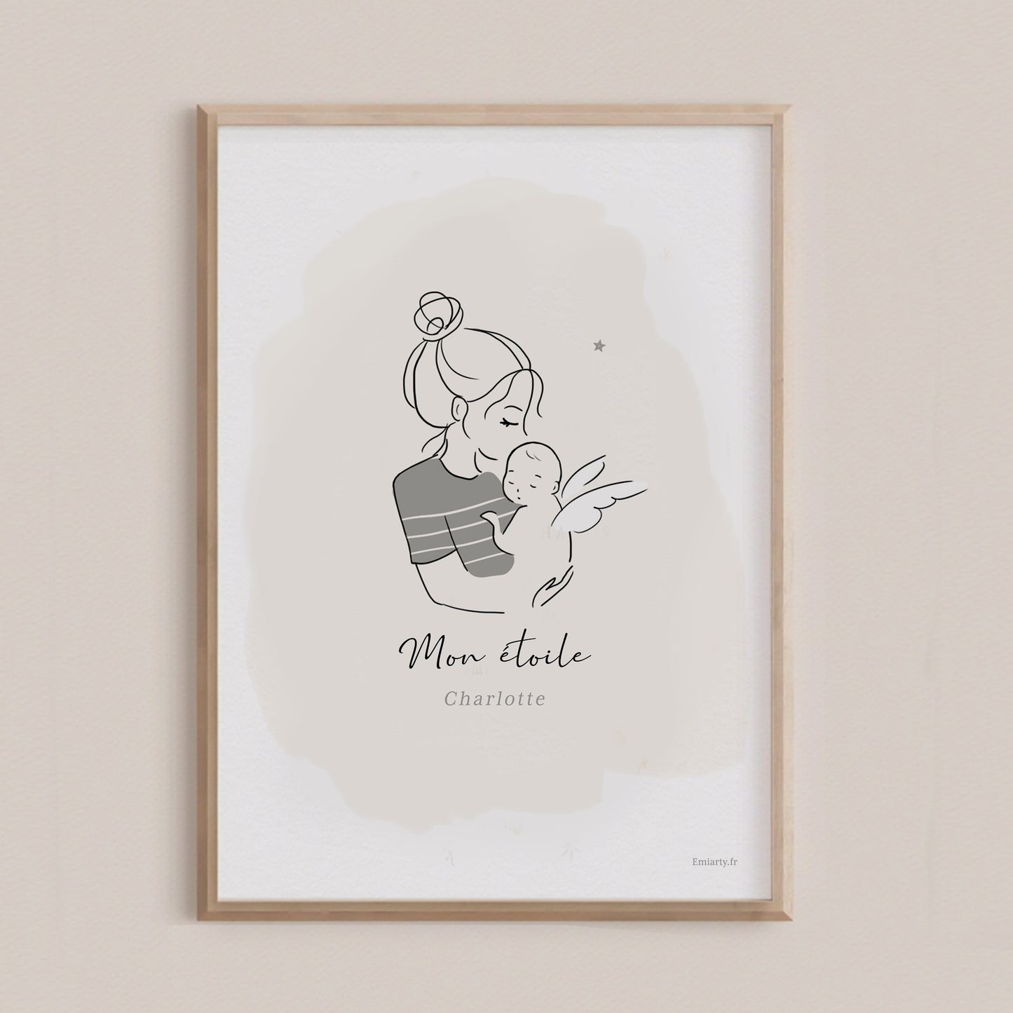 Affiche personnalisée "Mon Étoile" – Illustration mamange et bébé ange