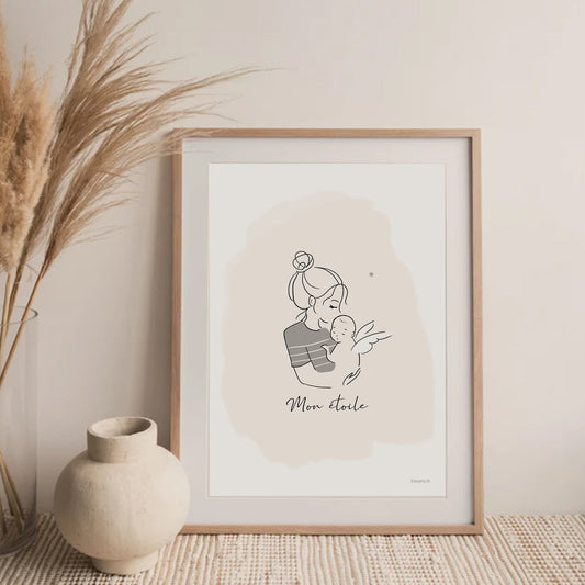 Affiche personnalisée "Mon Étoile" – Illustration mamange et bébé ange