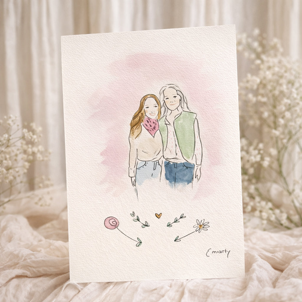 Portrait personnalisé à l’aquarelle – Format A5 – Portrait flash tête / buste d’après photo – Illustration faite main – 18€