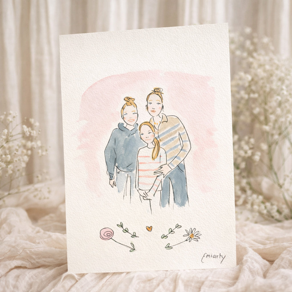 Portrait personnalisé à l’aquarelle – Format A5 – Portrait flash tête / buste d’après photo – Illustration faite main – 18€