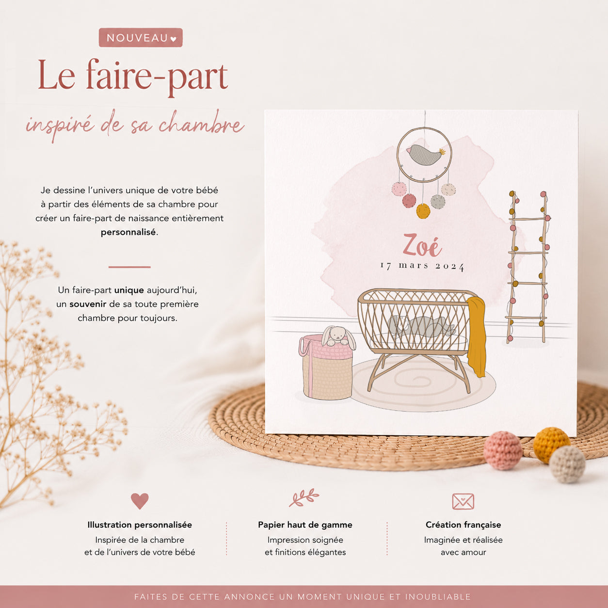 Faire-part de naissance personnalisé – La chambre de bébé