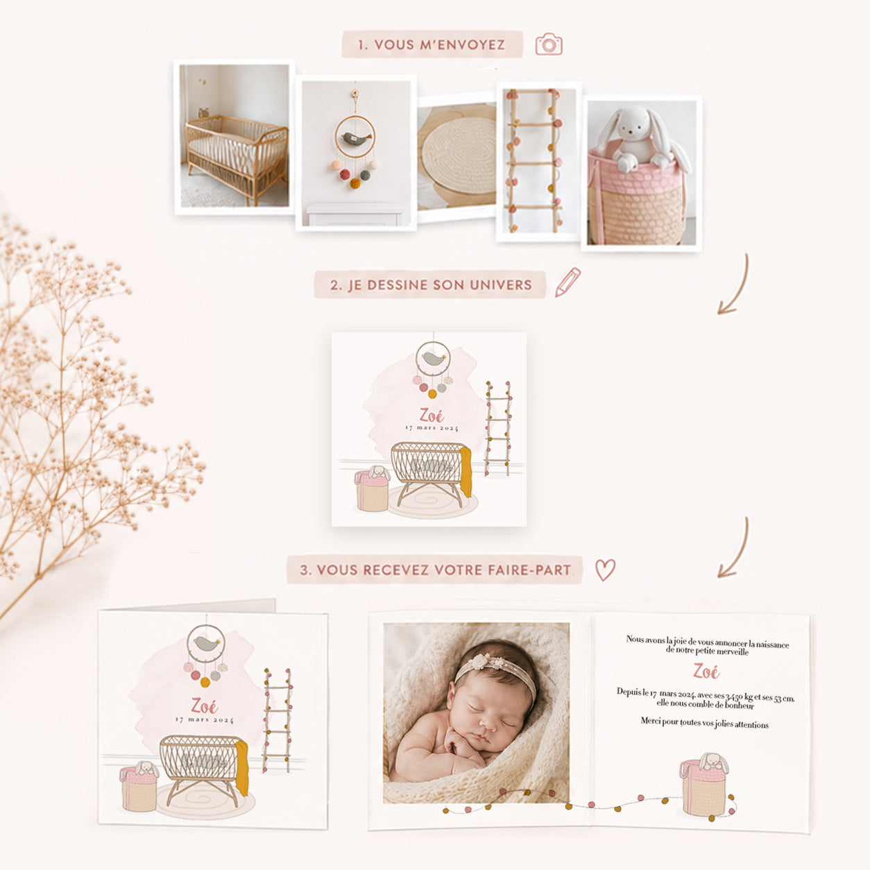 Faire-part de naissance personnalisé – La chambre de bébé