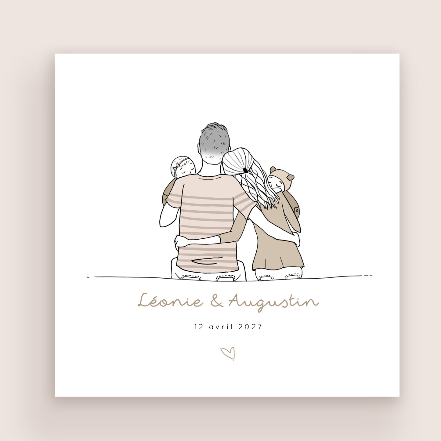 Faire-part naissance jumeaux personnalisé – Illustration famille de dos