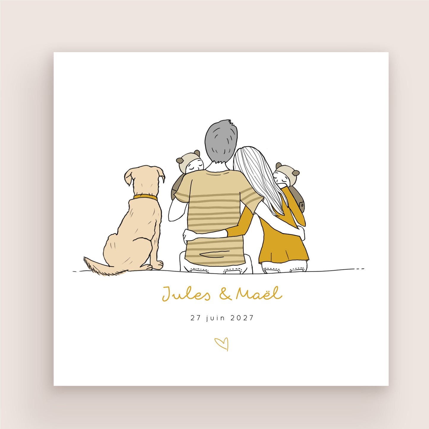 Faire-part naissance jumeaux personnalisé – Illustration famille de dos