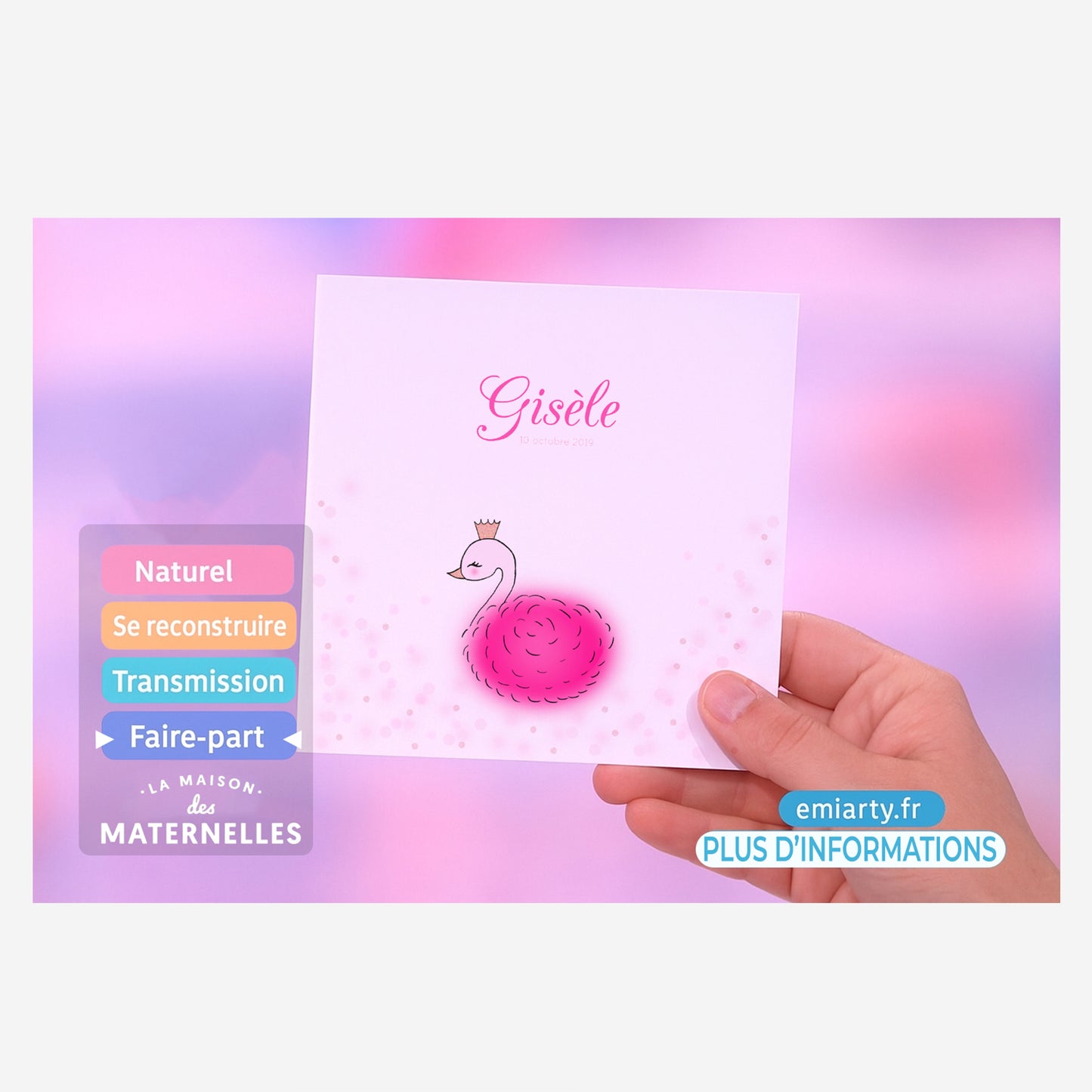 Faire-part de naissance Cygne – Personnalisable