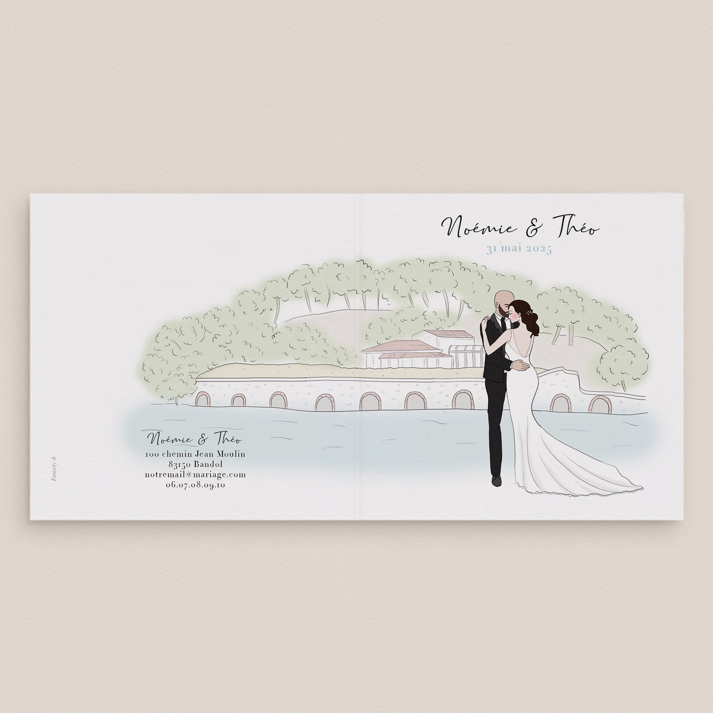 Faire-part mariage unique en dessin personnalisé  – Illustration Unique 4 pages