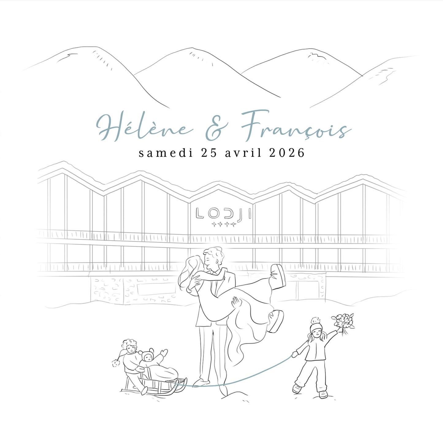 Faire-part mariage unique en dessin personnalisé  – Illustration Unique 4 pages