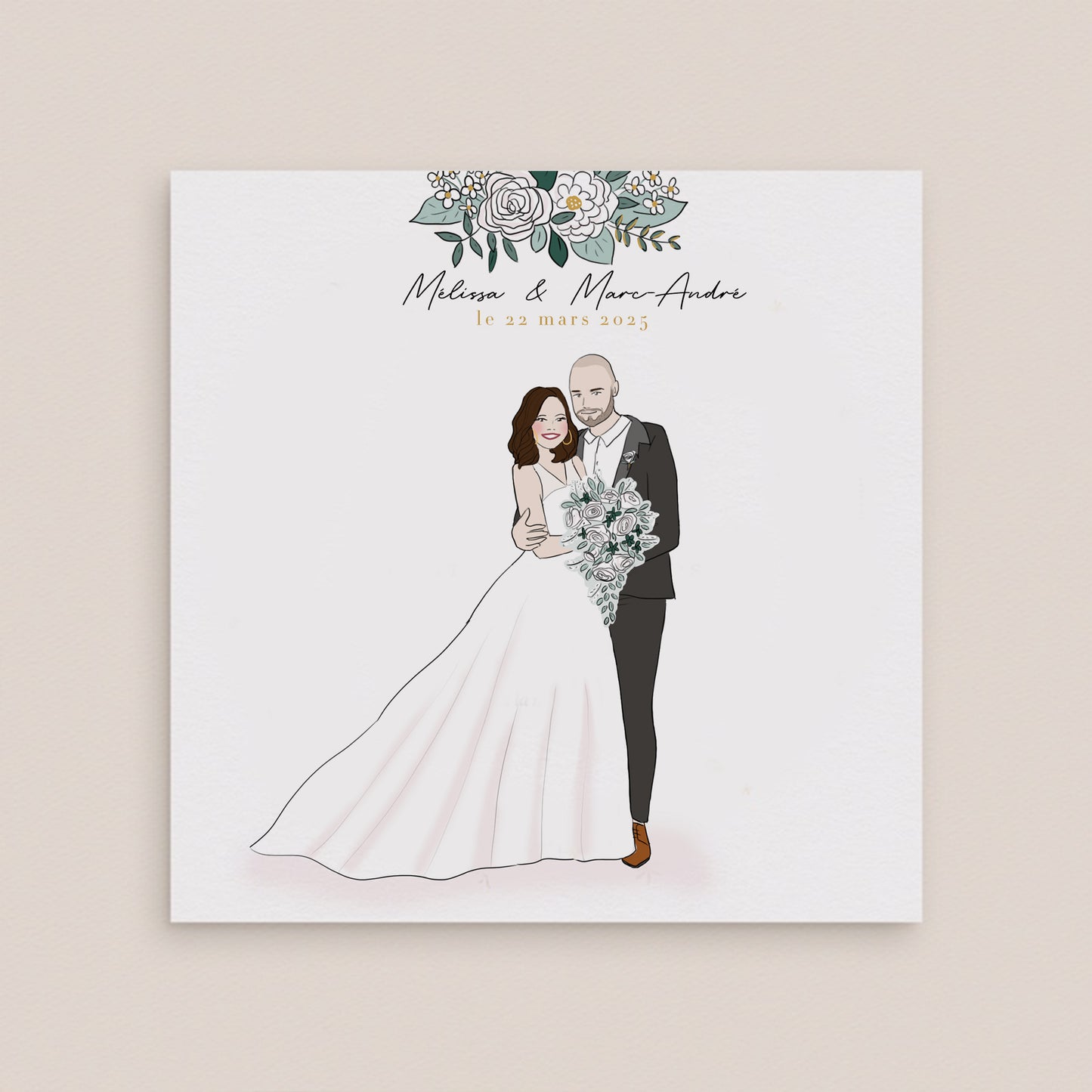 Faire-part mariage unique en dessin personnalisé  – Illustration Unique 4 pages
