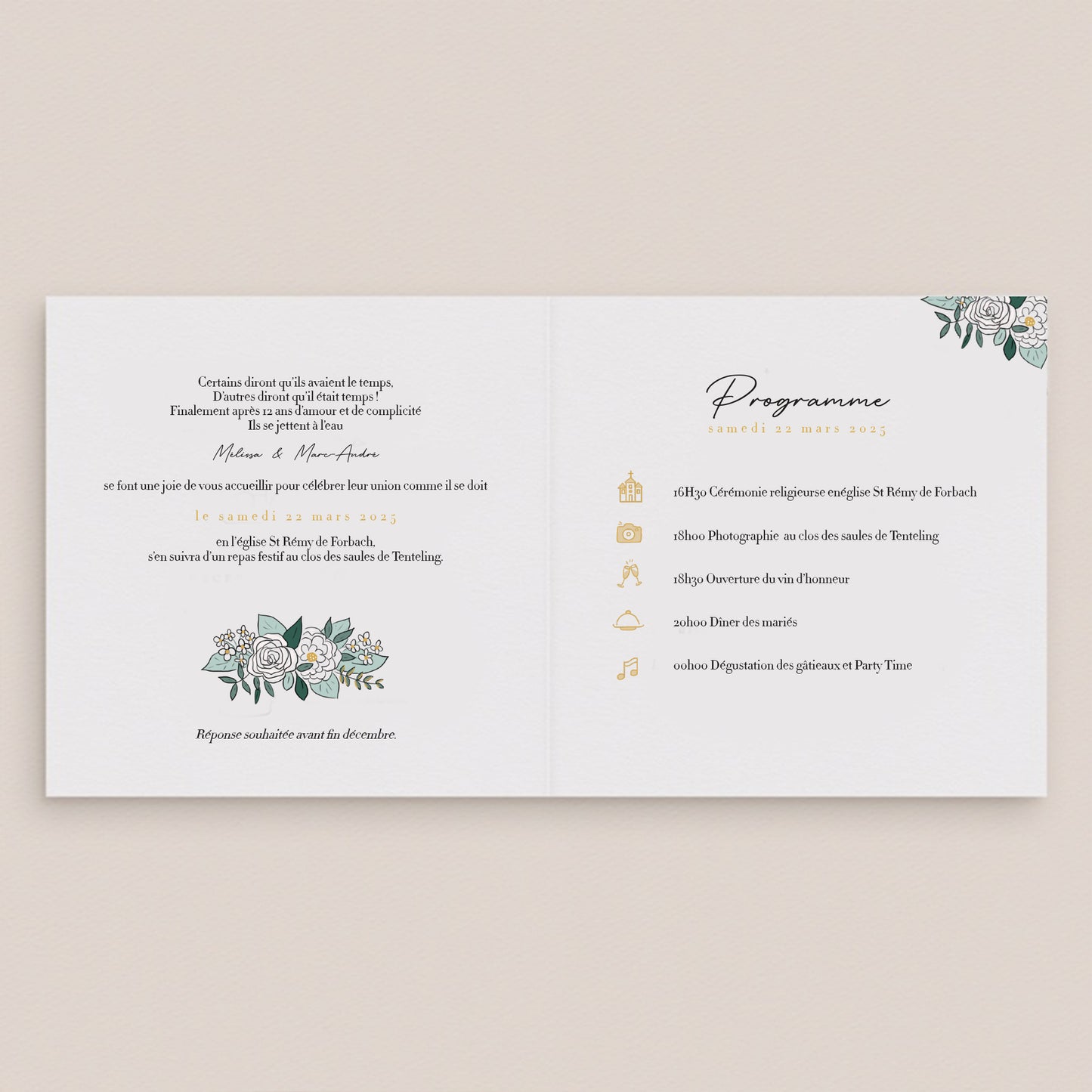 Faire-part mariage unique en dessin personnalisé  – Illustration Unique 4 pages