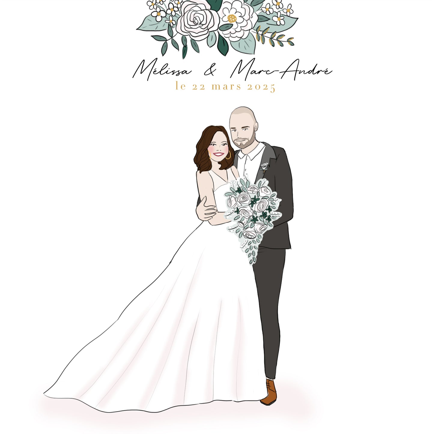 Faire-part mariage unique en dessin personnalisé  – Illustration Unique 4 pages