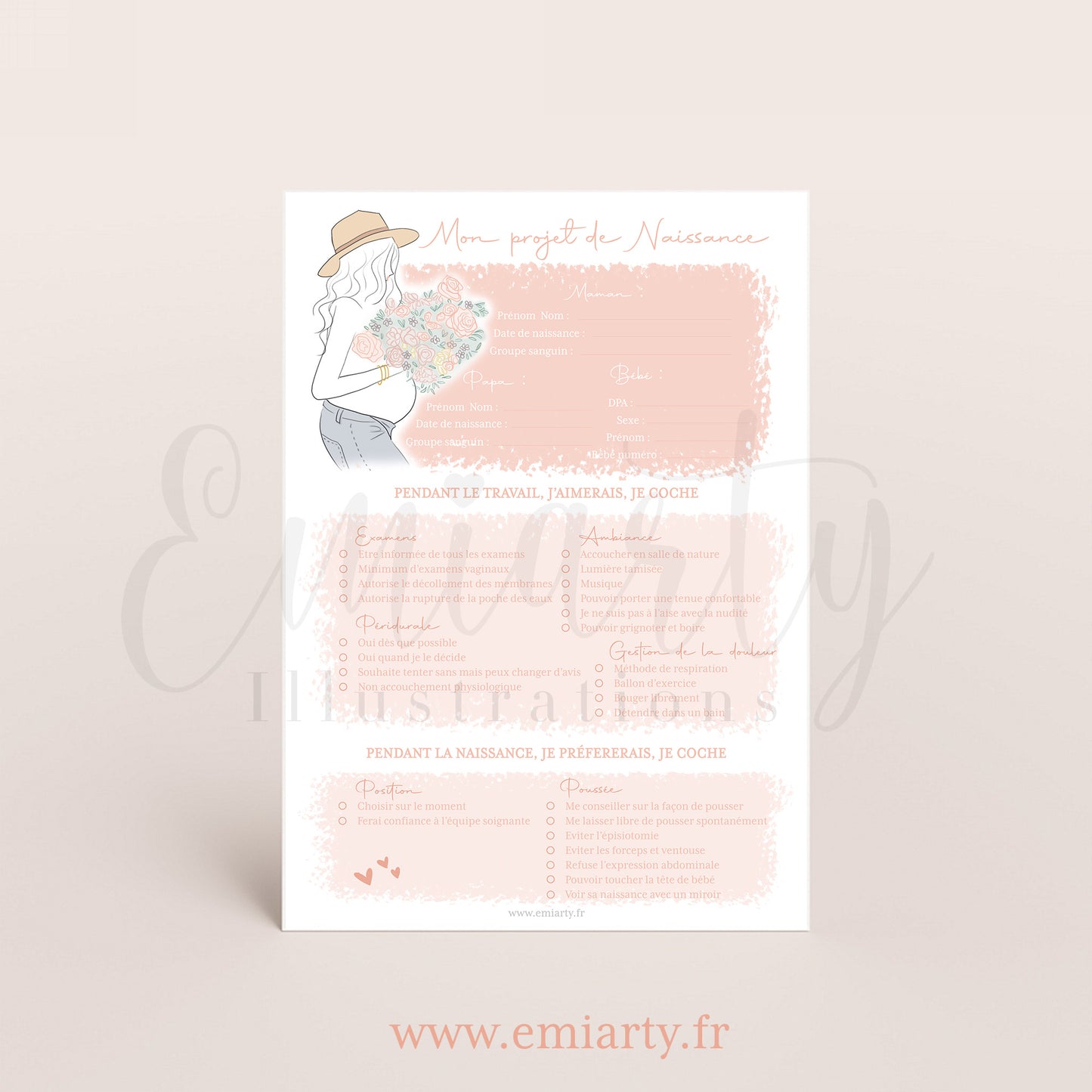 Projet / plan de naissance téléchargeable à imprimer