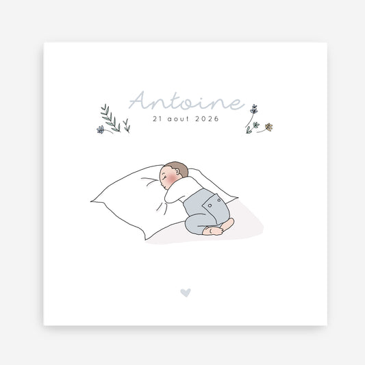 Faire-part de naissance bébé sur oreiller – Personnalisable