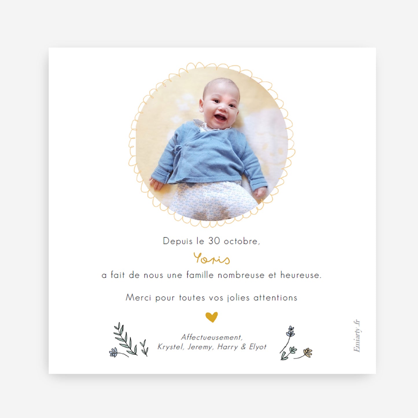 Faire-part de naissance bébé sur oreiller – Personnalisable